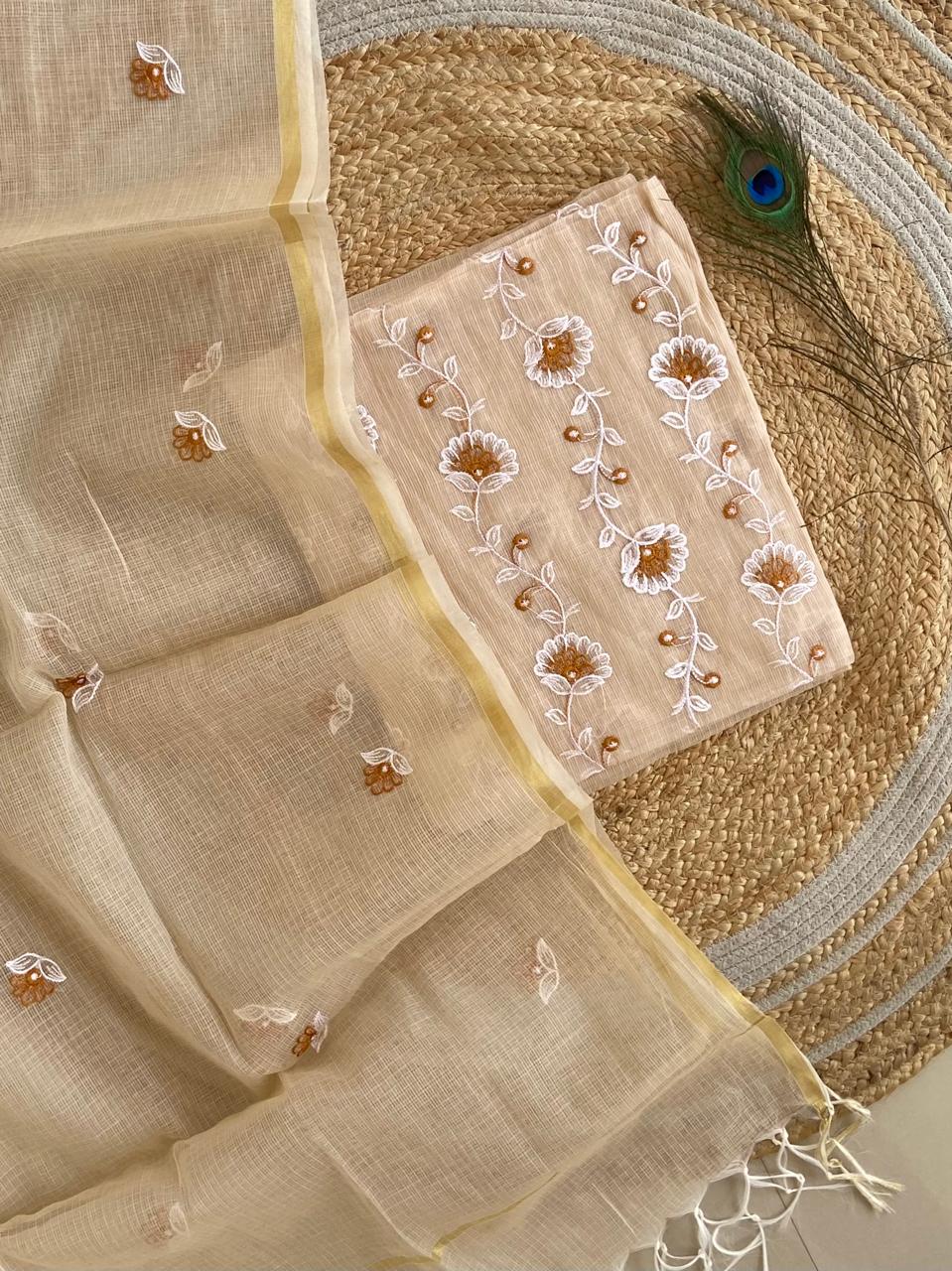 Pure Kota Doriya Embroidered Unstitched Suit With Dupatta