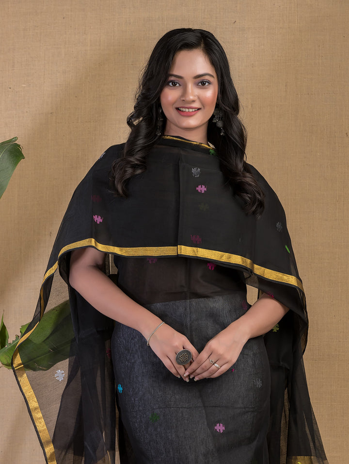 Pure Maslin silk 2PC Jamdani Handwork Unstitched Suit .