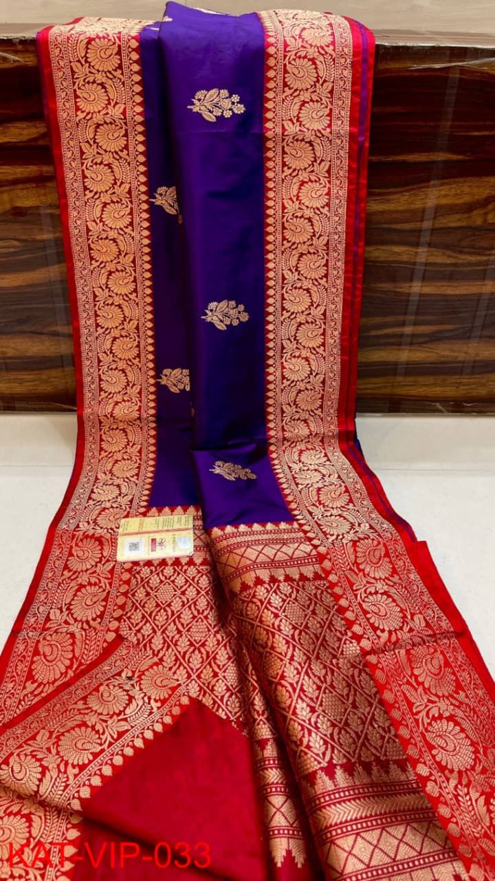 Pure Banarasi Katan Silk Saree With Antique Zari Work .
