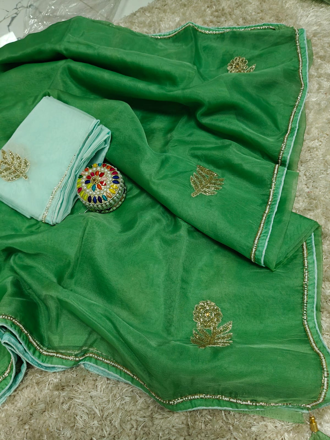 Pure Organza Hand work saree With Blouse.