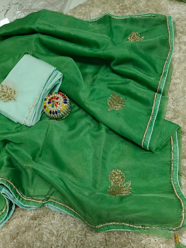 Pure Organza Hand work saree With Blouse.