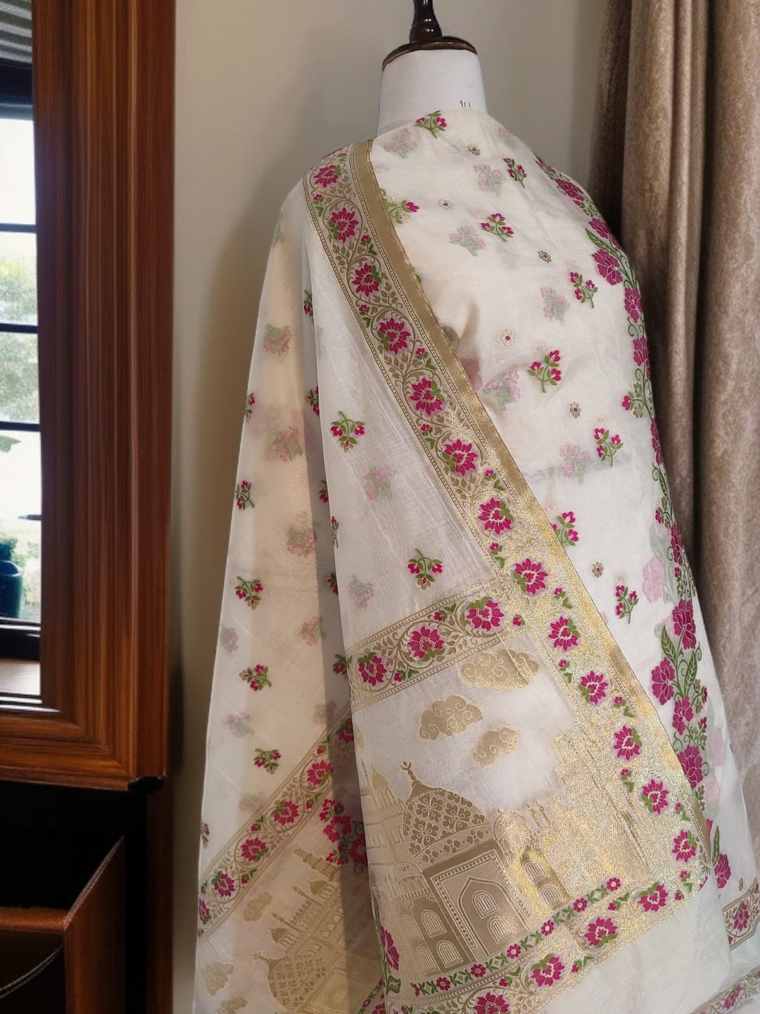 Pure Banarasi Chanderi Tilfi Work Unstitched Suit.