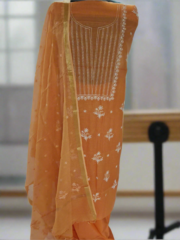 Chikankari Hand Work 2pc Unstitched Suit in Kota doria Fabric .