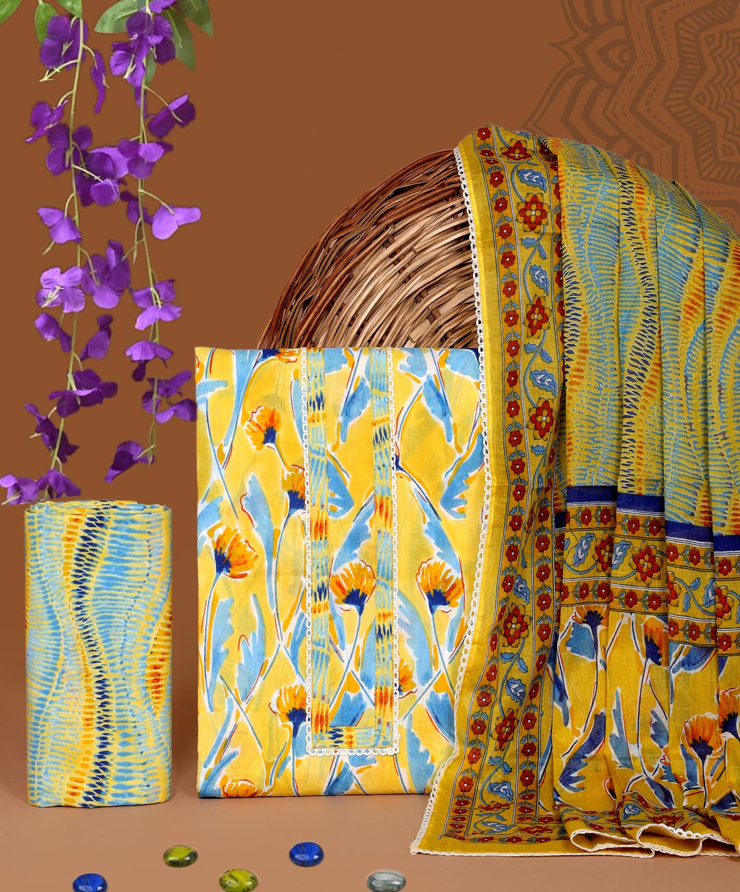 Pure Cotton Gotta patti Work unstitched Suit With Cotton Dupatta.