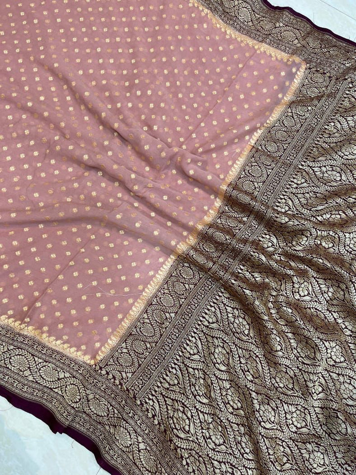 Pure Banarasi Handloom Khaddi Georgette Silk Saree .