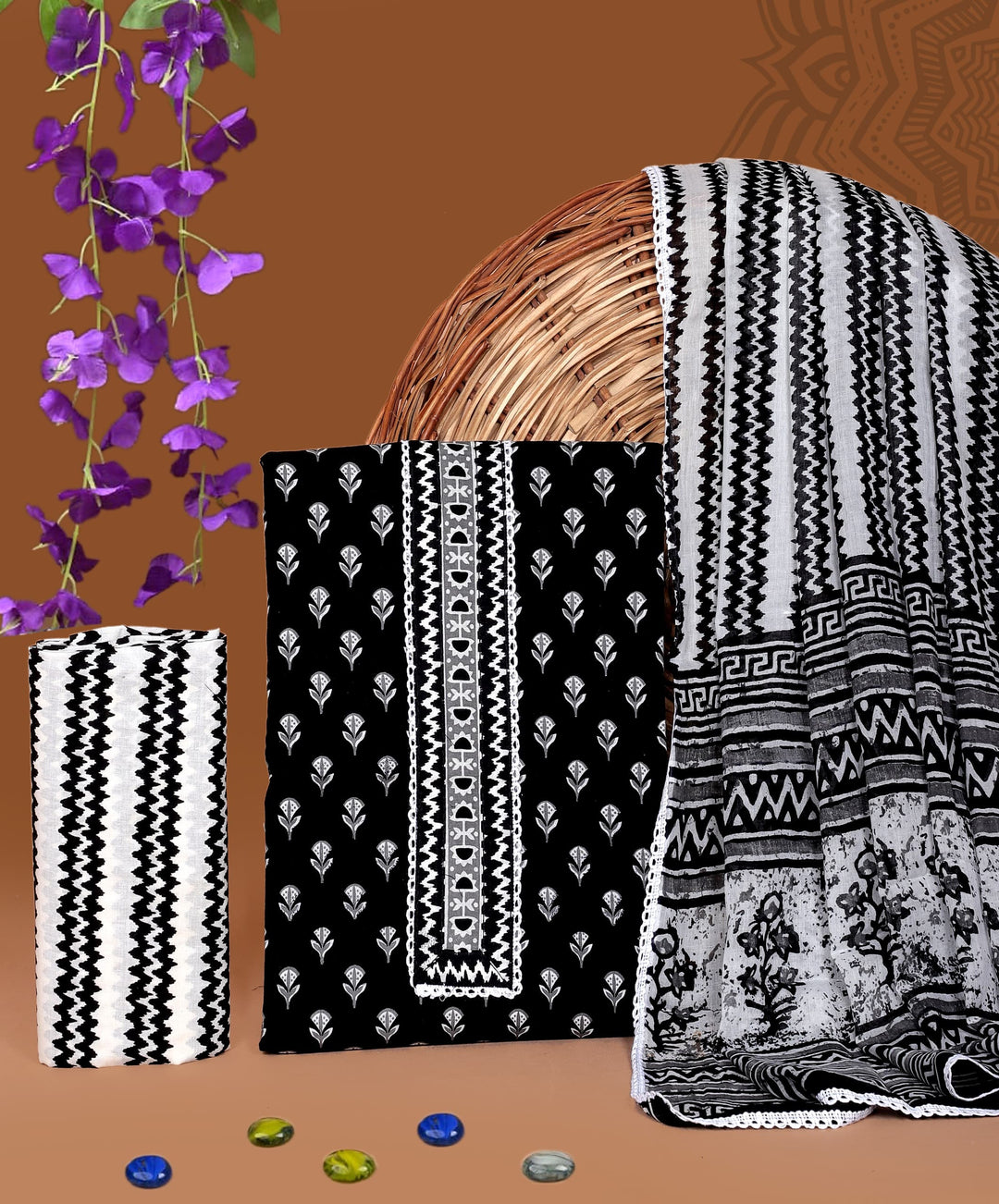 Pure Cotton Gotta patti Work unstitched Suit With Cotton Dupatta.