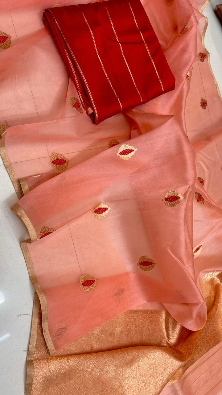 Pure Kora Organza Silk Hanloom Zari Work Saree.