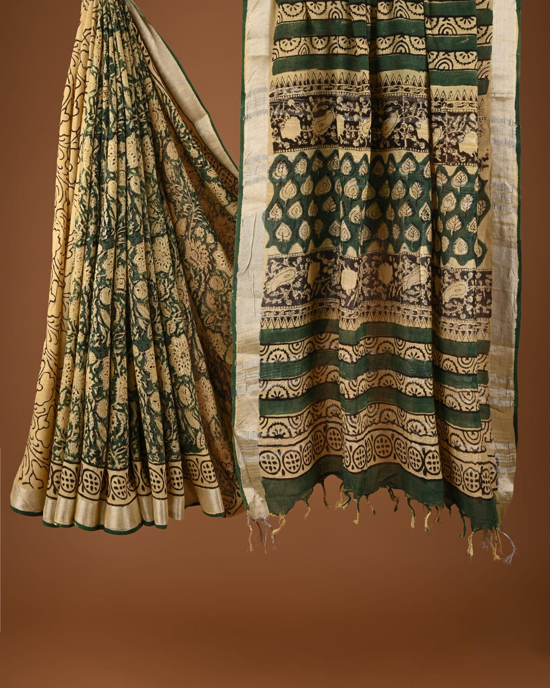 Hand Block Print Linen Saree with Blouse
