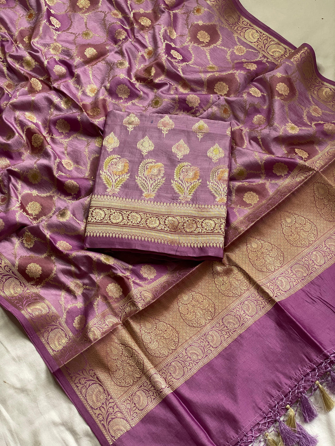 Pure Banarasi Chiniya Katan Silk Unstitched Suit.