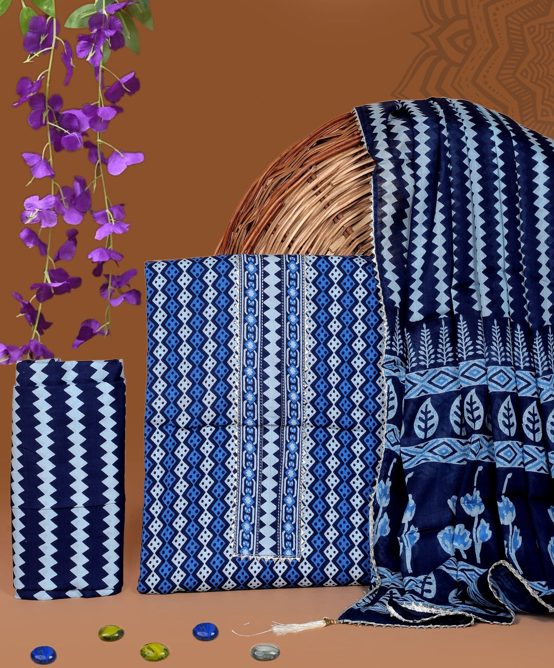Pure Cotton Gotta patti Work unstitched Suit With Cotton Dupatta.