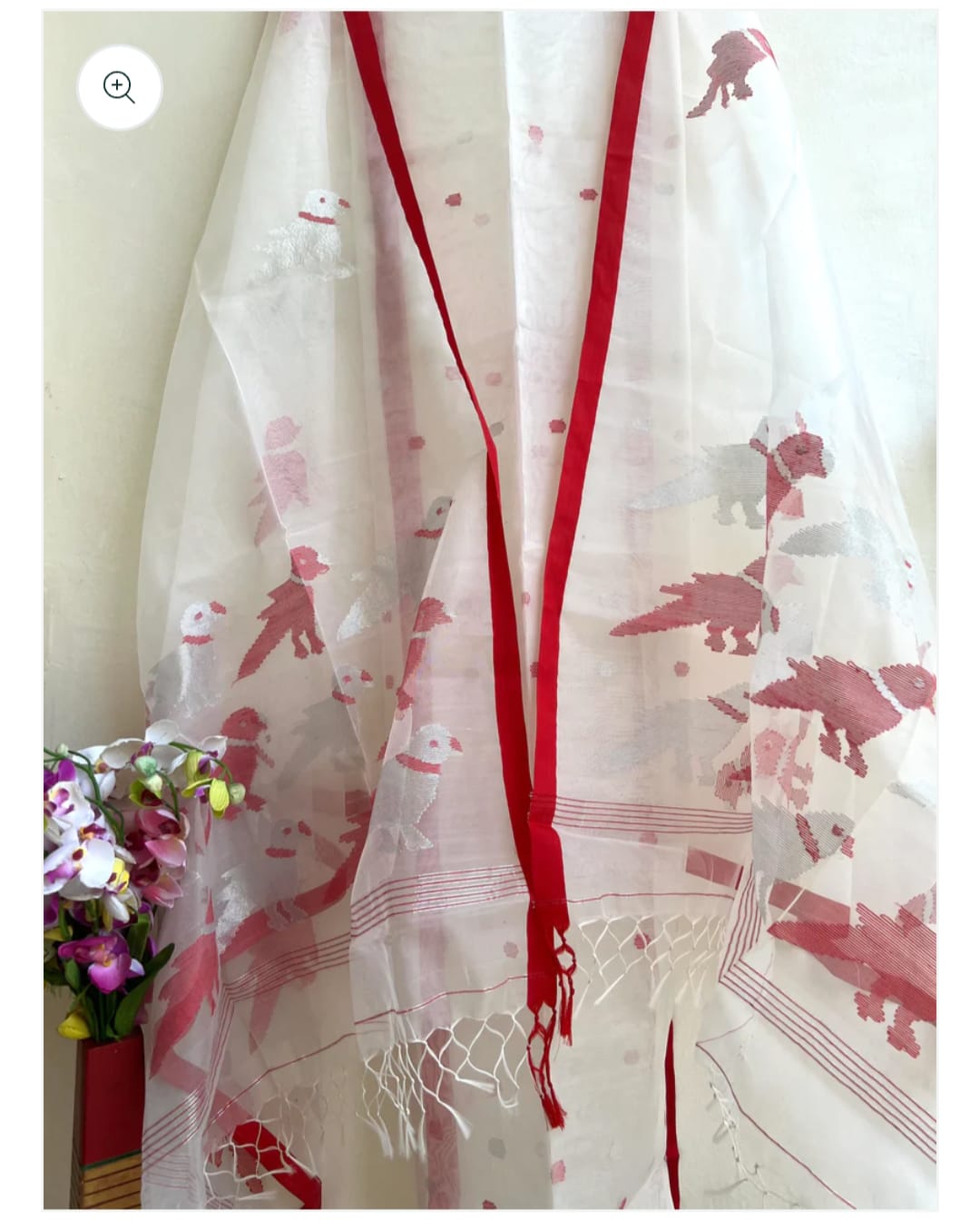 Pure Maslin Silk 2PC Jamdani Unstitched Suit With Bird Motif