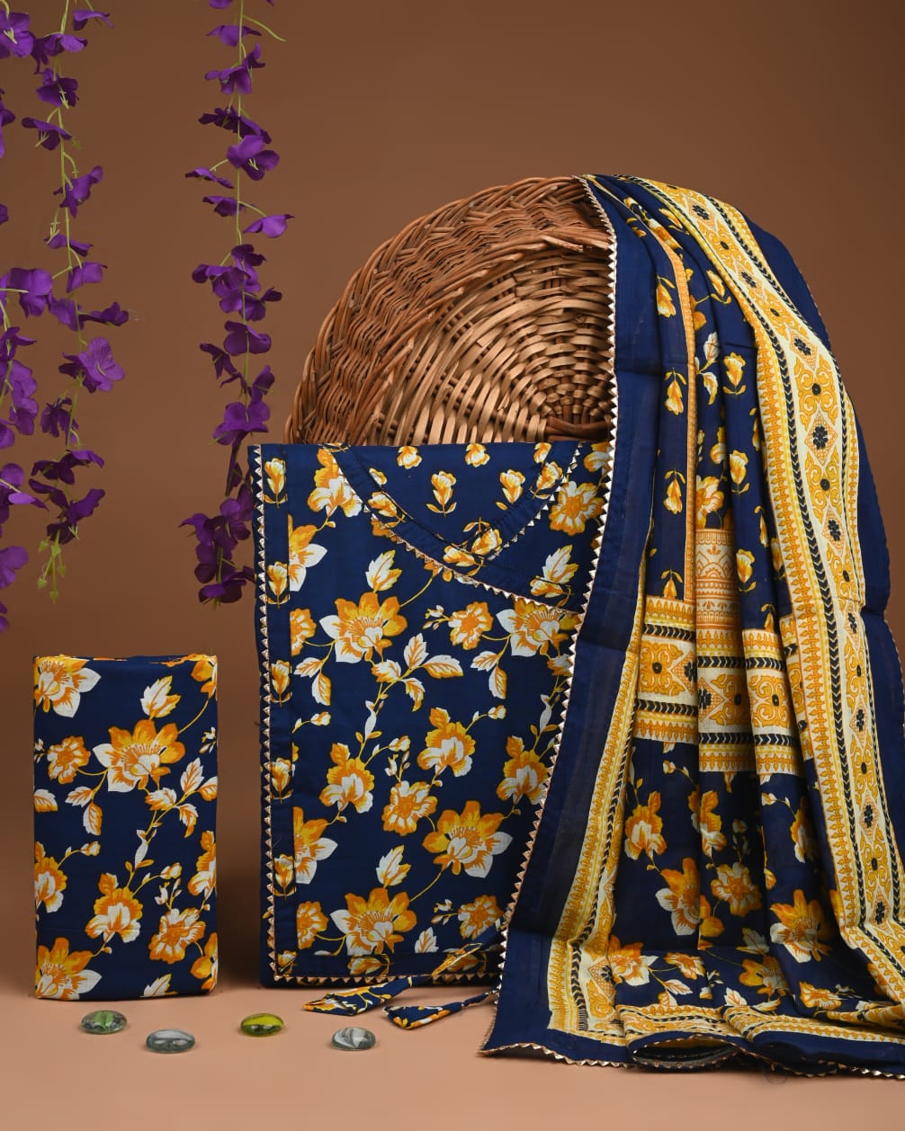 Pure Cotton Gotta patti Work unstitched Suit With Cotton Dupatta.