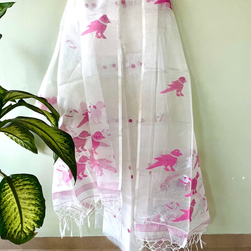 Pure Maslin Silk 2PC Jamdani Unstitched Suit With Bird Motif