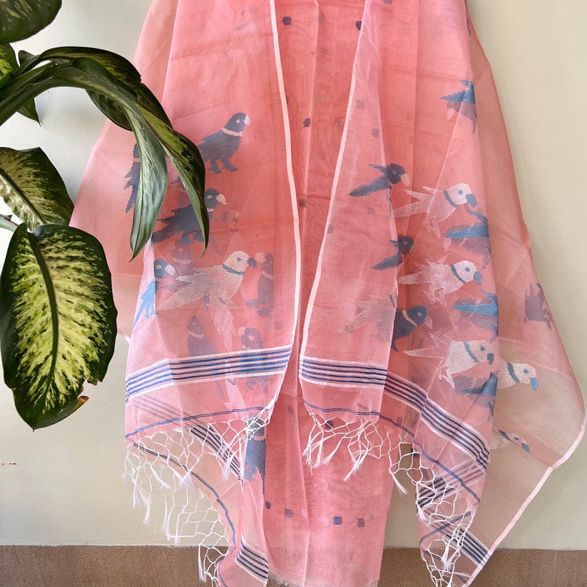 Pure Maslin Silk 2PC Jamdani Unstitched Suit With Bird Motif