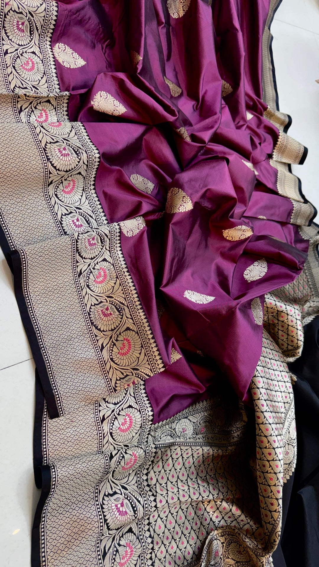 Pure Banarasi Katan Silk Meenakari Saree With Antique Zari Work.