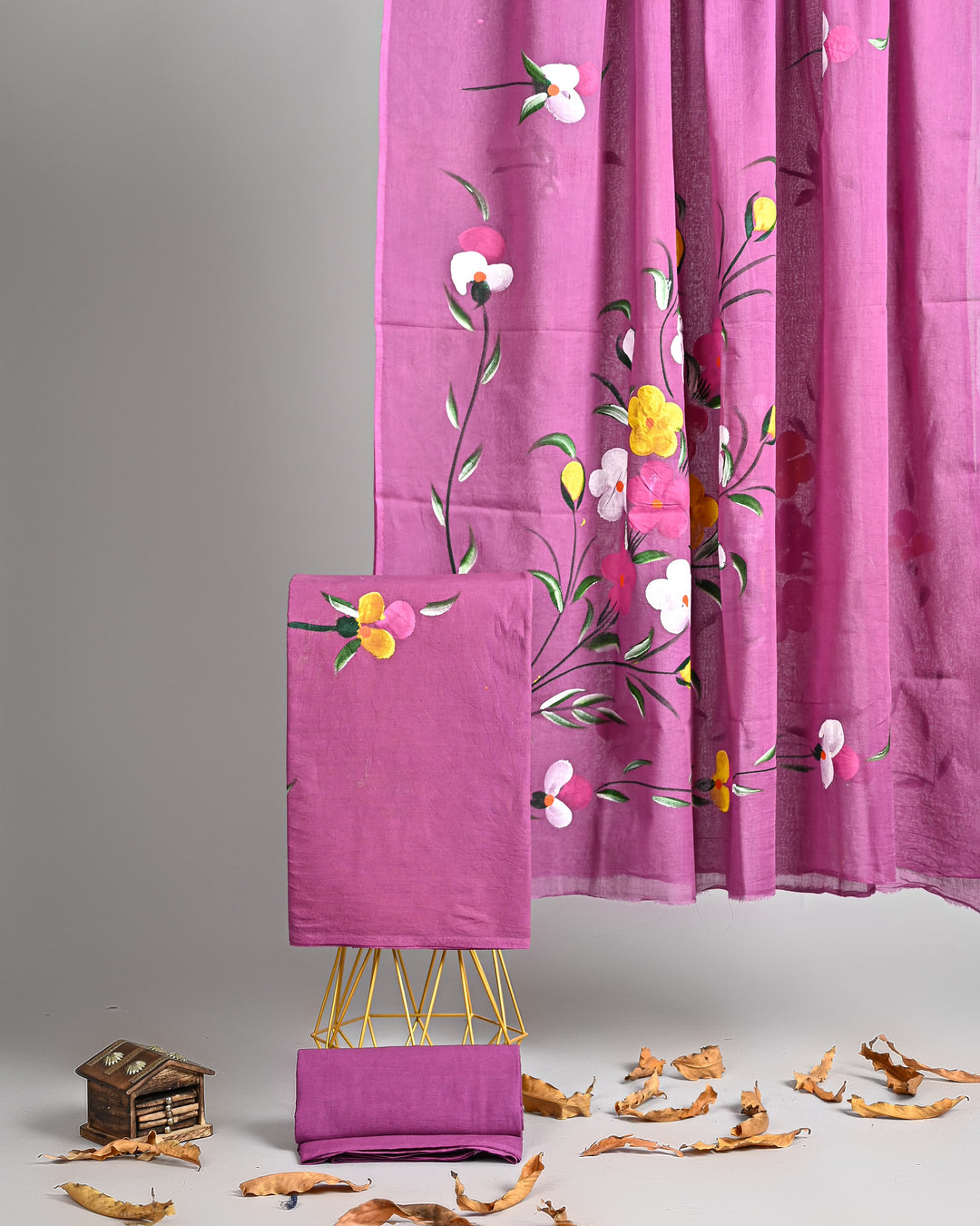 Pure Cotton Hand Block Printed Unstitched Suit Set With Cotton Dupatta .