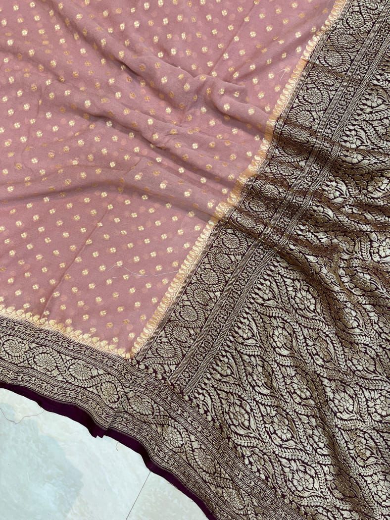 Pure Banarasi Handloom Khaddi Georgette Silk Saree .