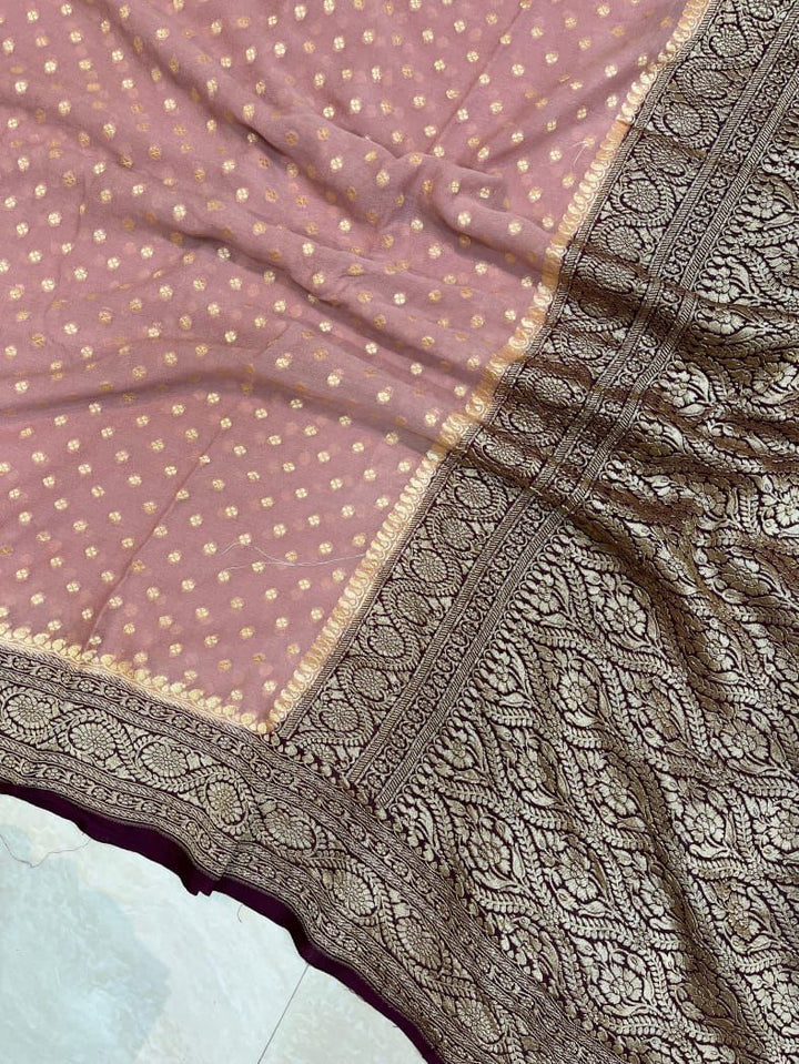 Pure Banarasi Handloom Khaddi Georgette Silk Saree .