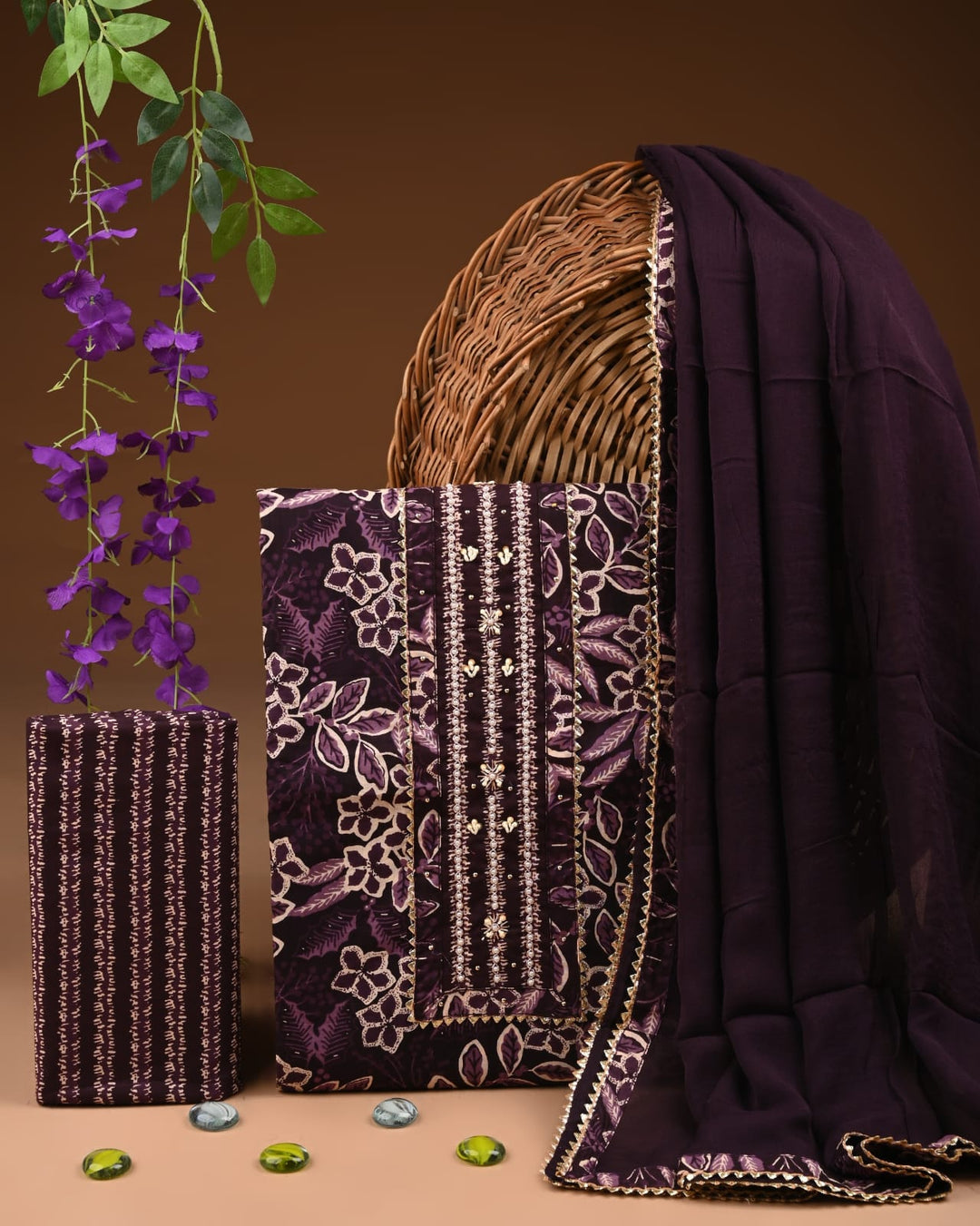 Pure Cotton Gotta patti Work unstitched Suit With Chiffon Dupatta.