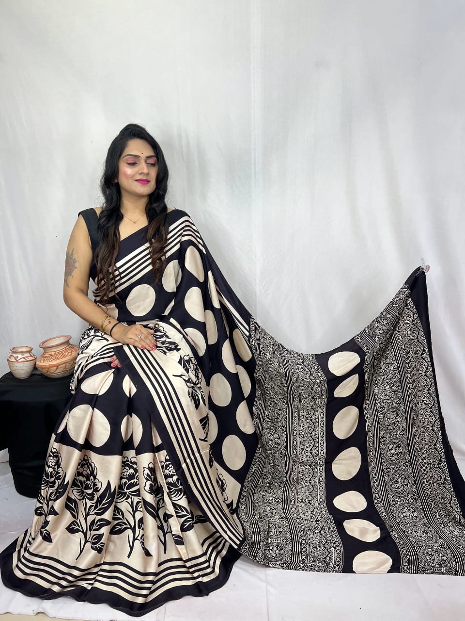 Pure Natural Dyeing Hand Block Print Modal silk saree.