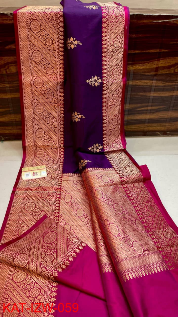 Pure Banarasi Katan Silk Saree With Antique Zari Work .