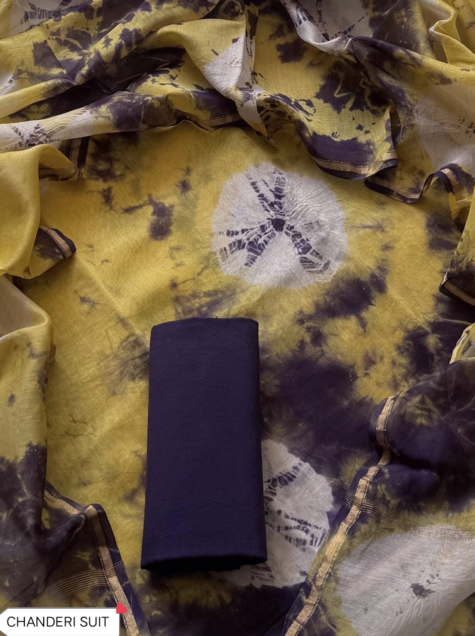 Pure Hand Block Chanderi Silk Unstitched Suit.