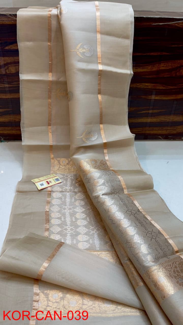 Pure Kora Organza Silk Hanloom Zari Work Saree.
