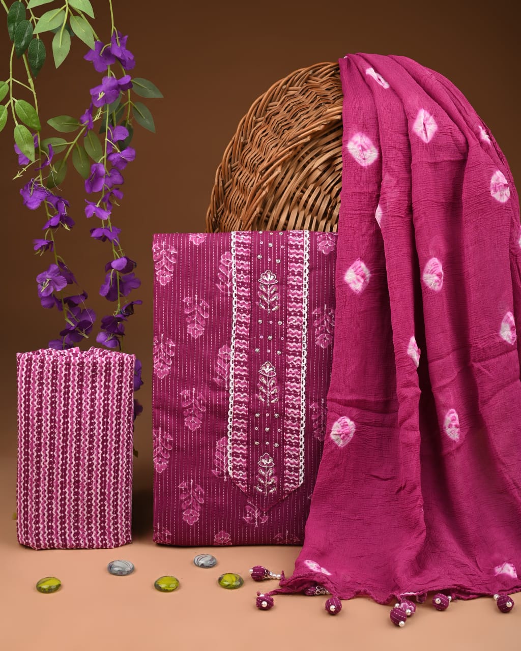 Pure Cotton Gotta patti Work unstitched Suit With Chiffon Dupatta.