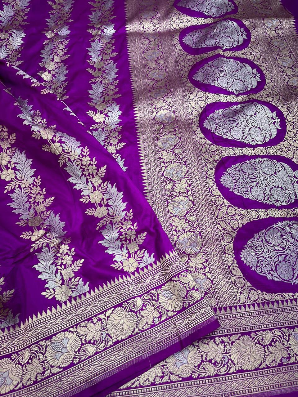 Pure Banarasi Handloom Katan Silk Saree With Beautiful  Zari Work .