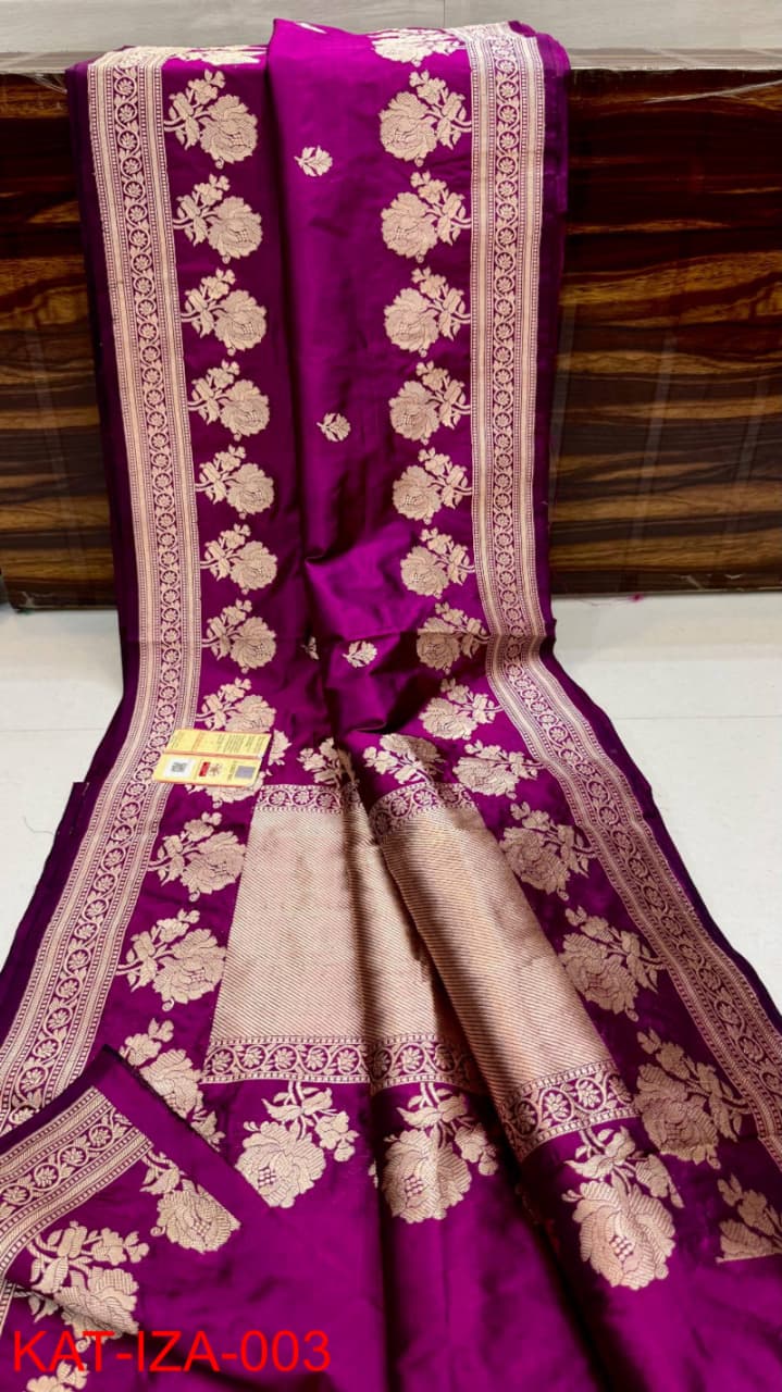 Pure Banarasi Katan Silk Saree With Antique Zari Work .