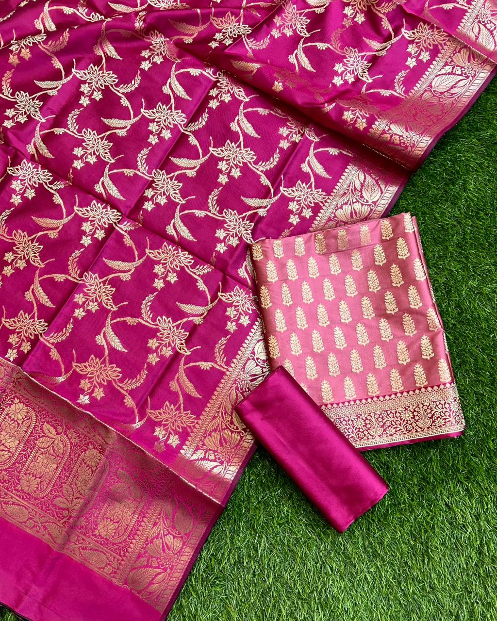 Exclusive Banarasi Silk 3 pc Unstitched suit .