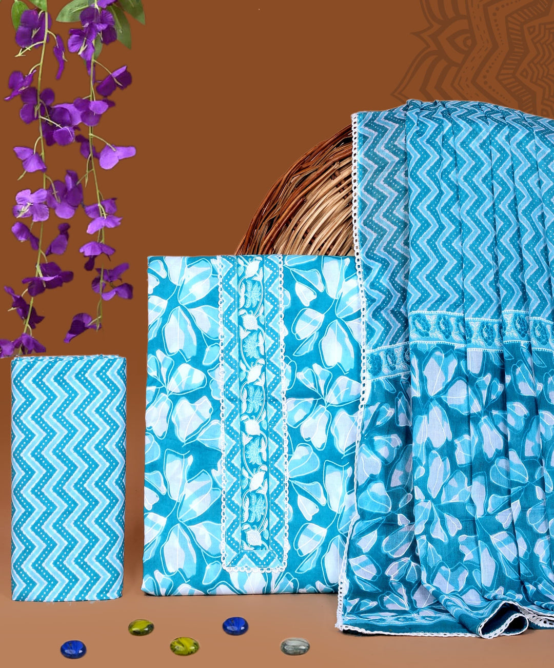 Pure Cotton Gotta patti Work unstitched Suit With Cotton Dupatta.