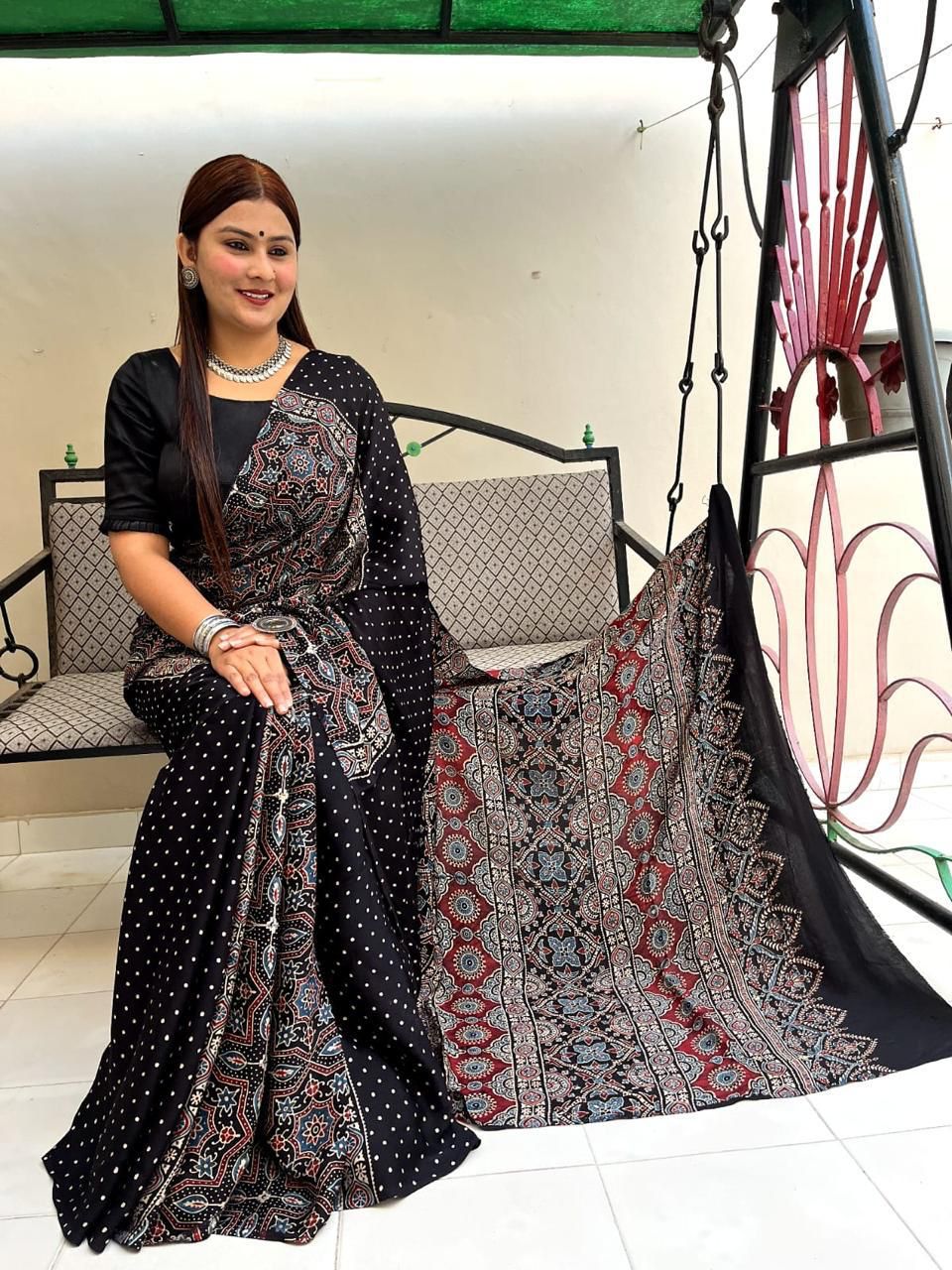 Pure Natural Dyeing Hand Block Print Modal silk saree.