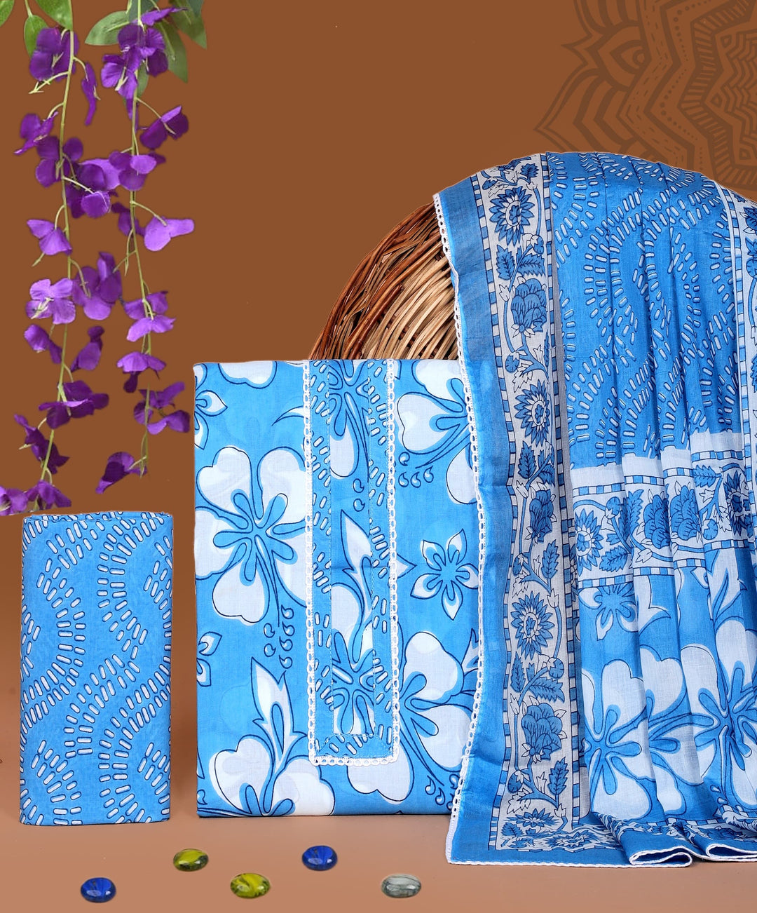 Pure Cotton Gotta patti Work unstitched Suit With Cotton Dupatta.