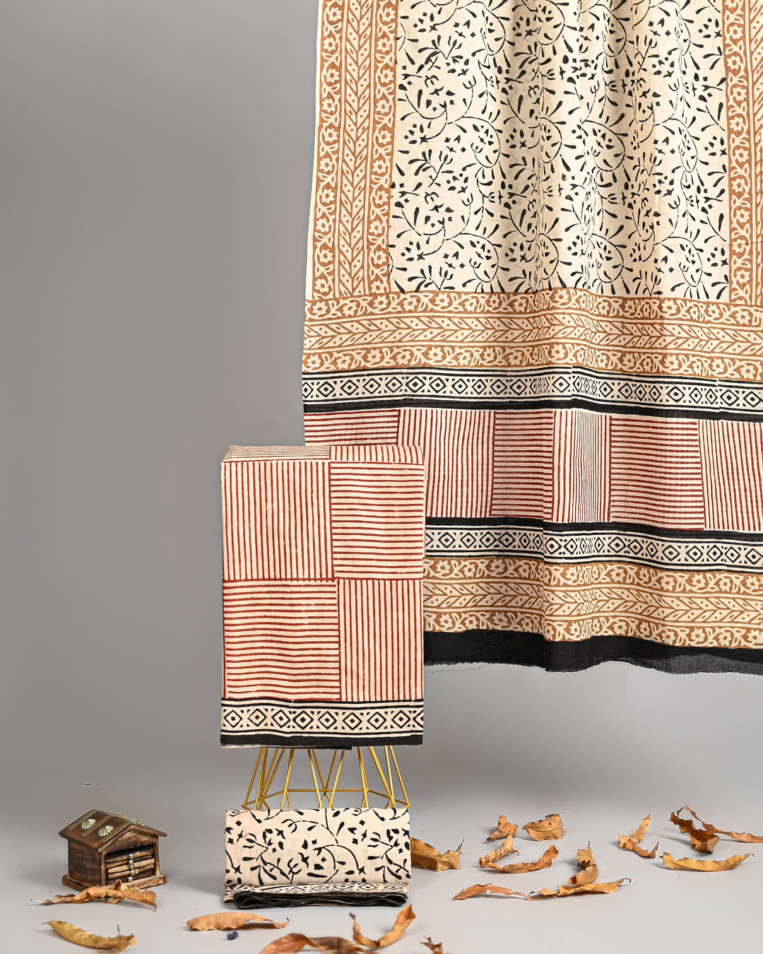 Pure Cotton Hand Block Printed Unstitched Suit Set With Cotton Dupatta .