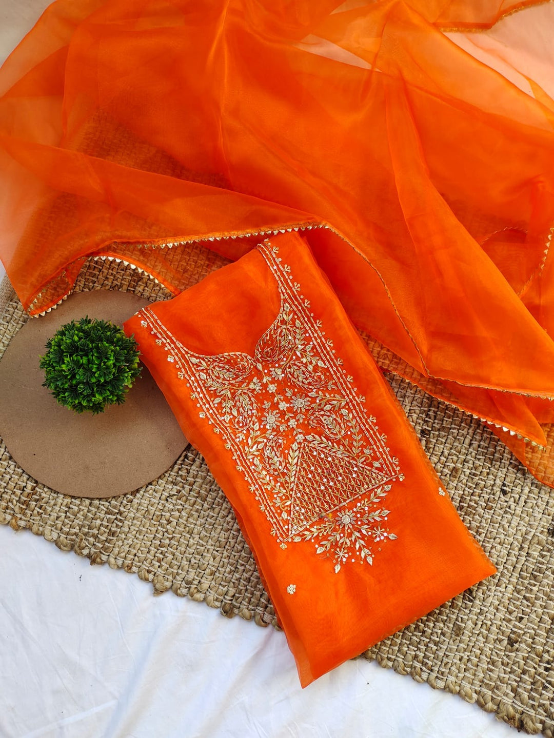 Organza Hand Work Unstitched Suit with Shantoon Bottom