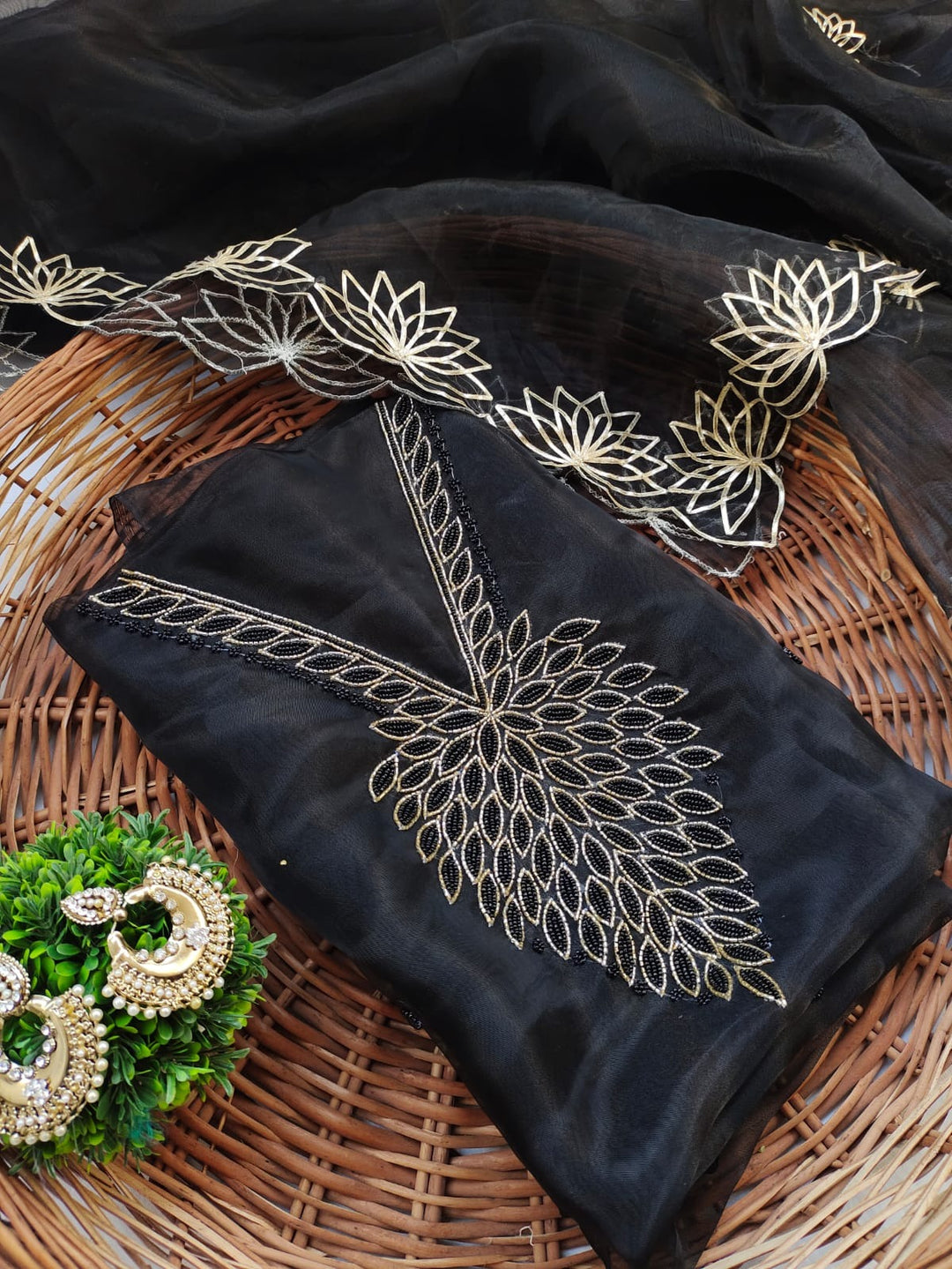 Organza Hand Work Unstitched Suit with Shantoon Bottom