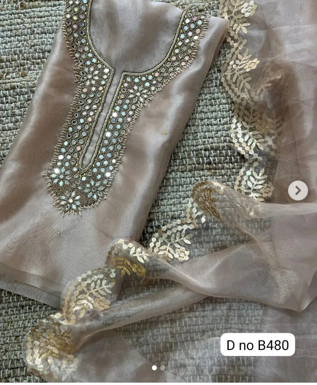 Organza Hand Work Unstitched Suit with Shantoon Bottom