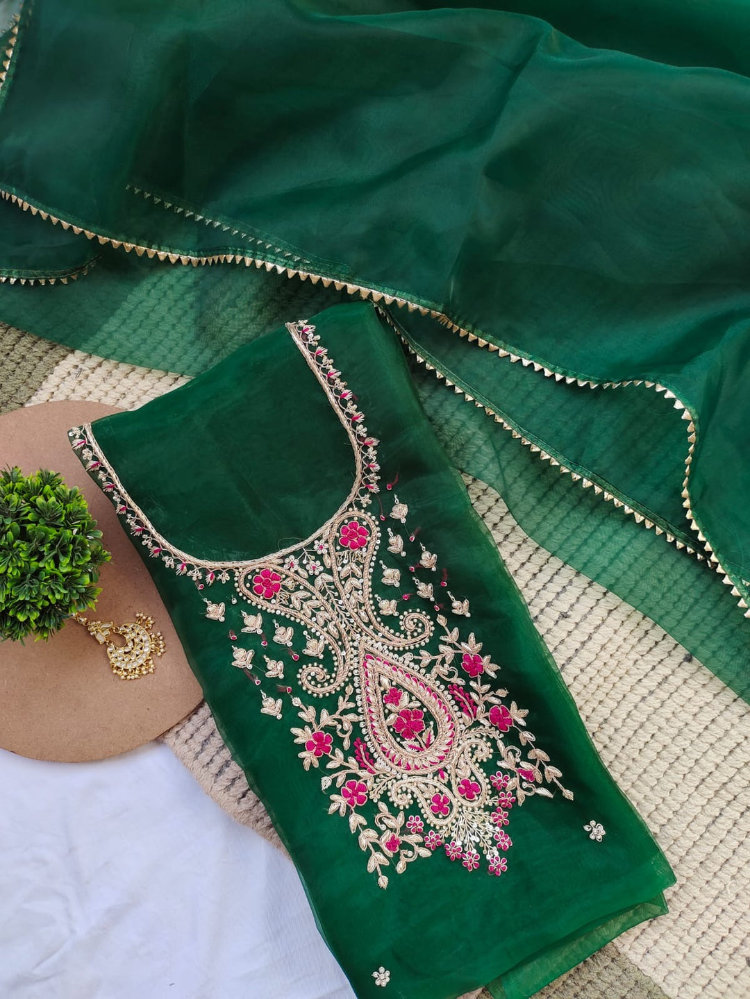 Organza Hand Work Unstitched Suit with Shantoon Bottom