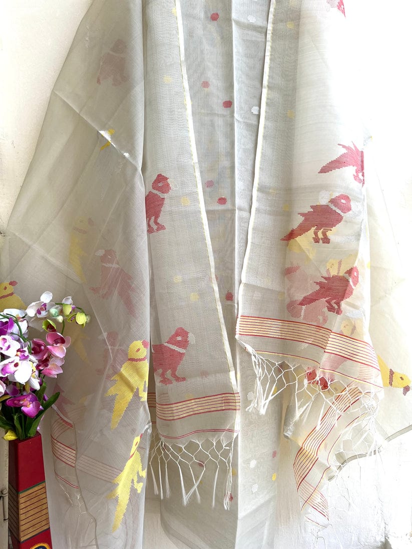Pure Maslin Silk 2PC Jamdani Unstitched Suit With Bird Motif