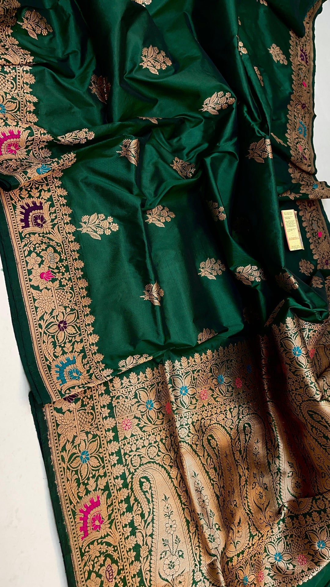 Pure Banarasi Katan Silk Meenakari Saree With Antique Zari Work.