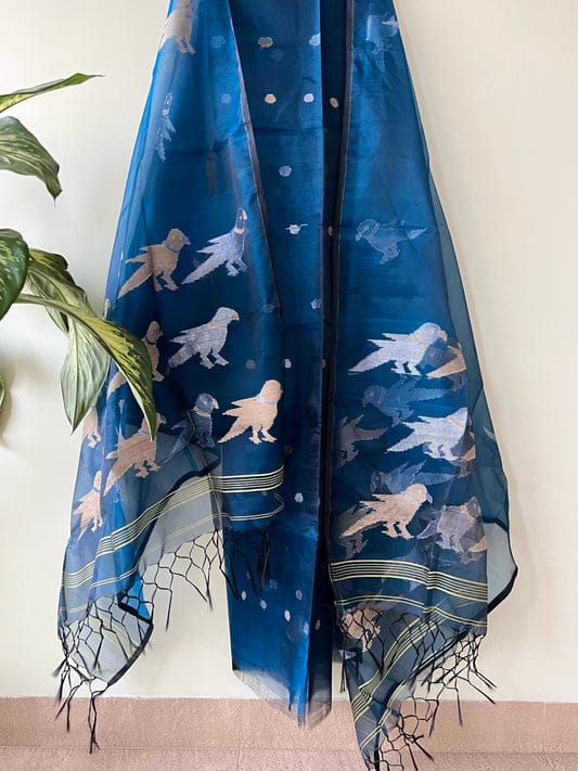 Pure Maslin Silk 2PC Jamdani Unstitched Suit With Bird Motif