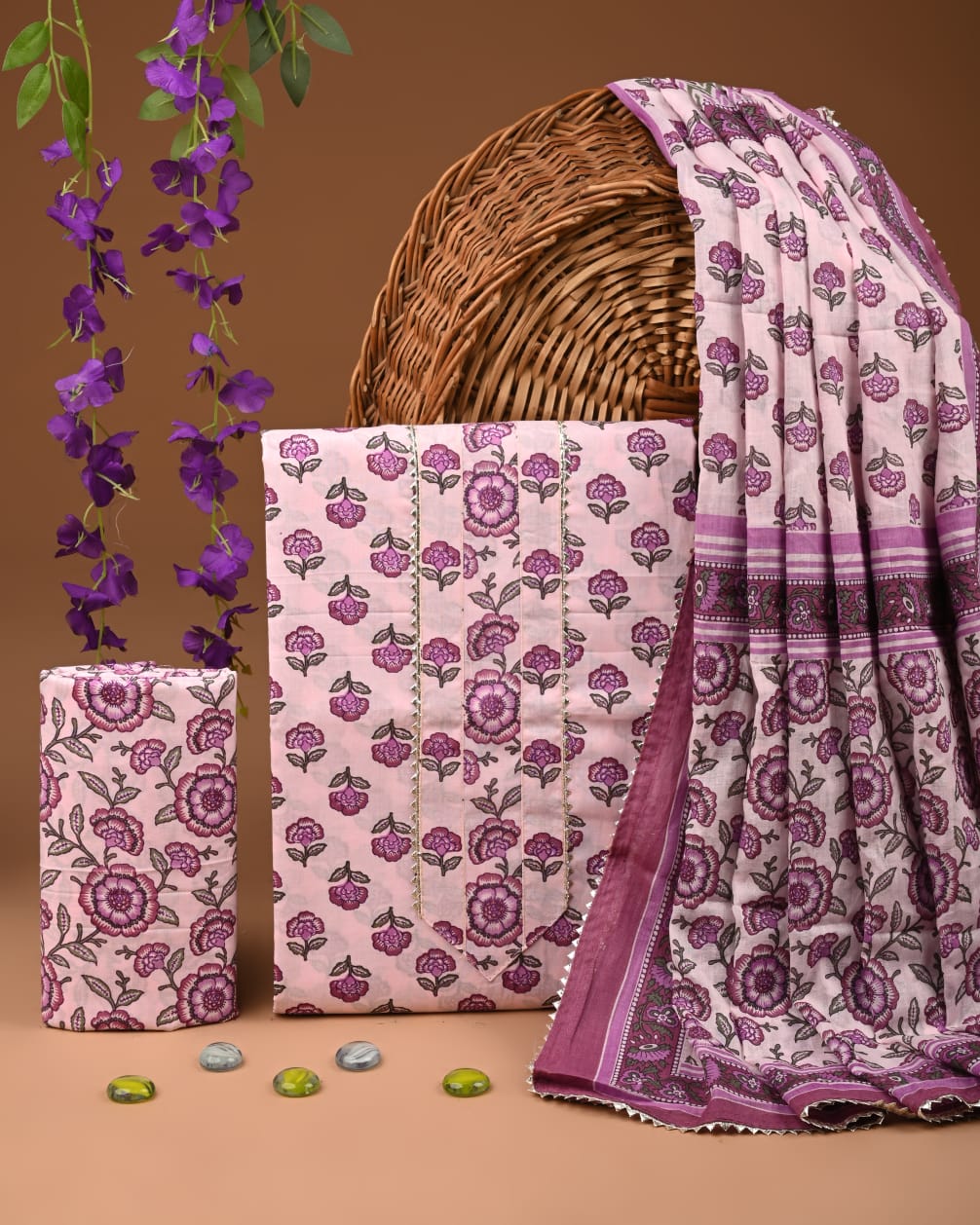 Pure Cotton Gotta patti Work unstitched Suit With Cotton Dupatta.