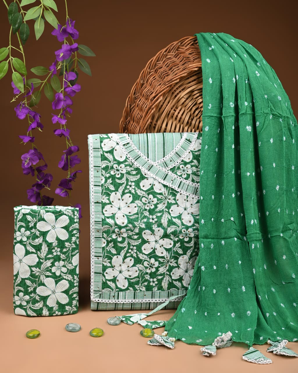Pure Cotton Gotta patti Work unstitched Suit With Chiffon Dupatta.