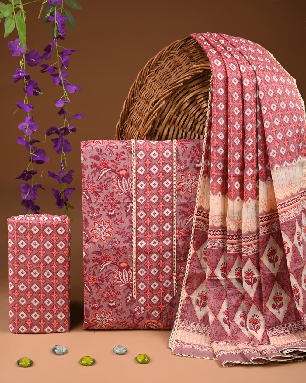 Pure Cotton Gotta patti Work unstitched Suit With Cotton Dupatta.