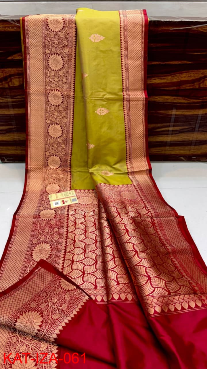 Pure Banarasi Katan Silk Saree With Antique Zari Work .