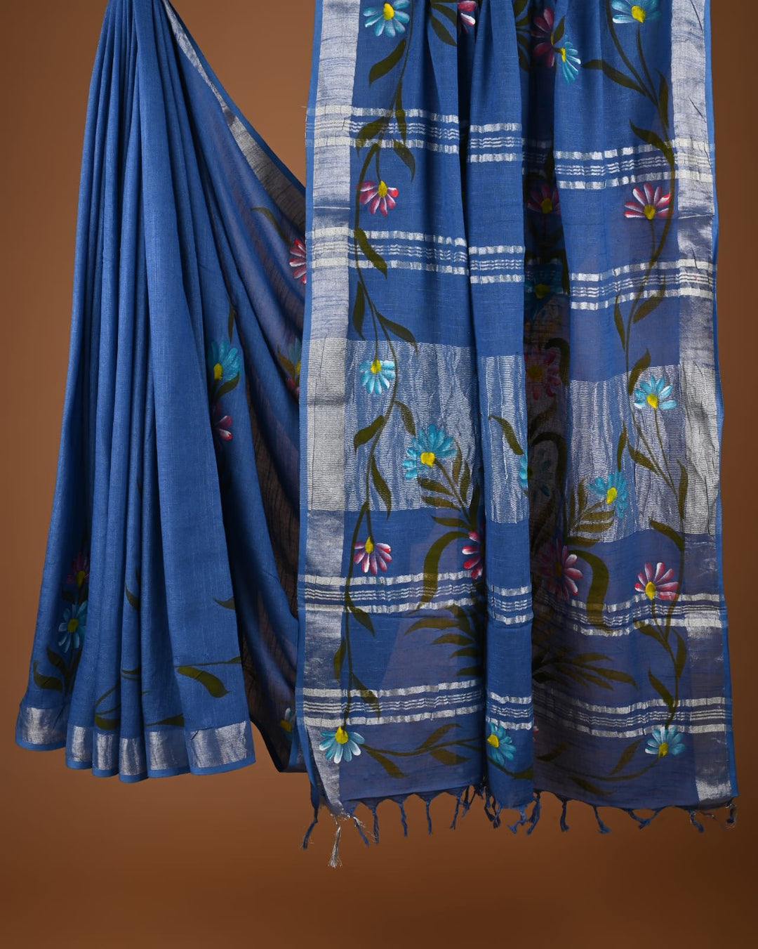 Hand Block Print Linen Saree with Blouse