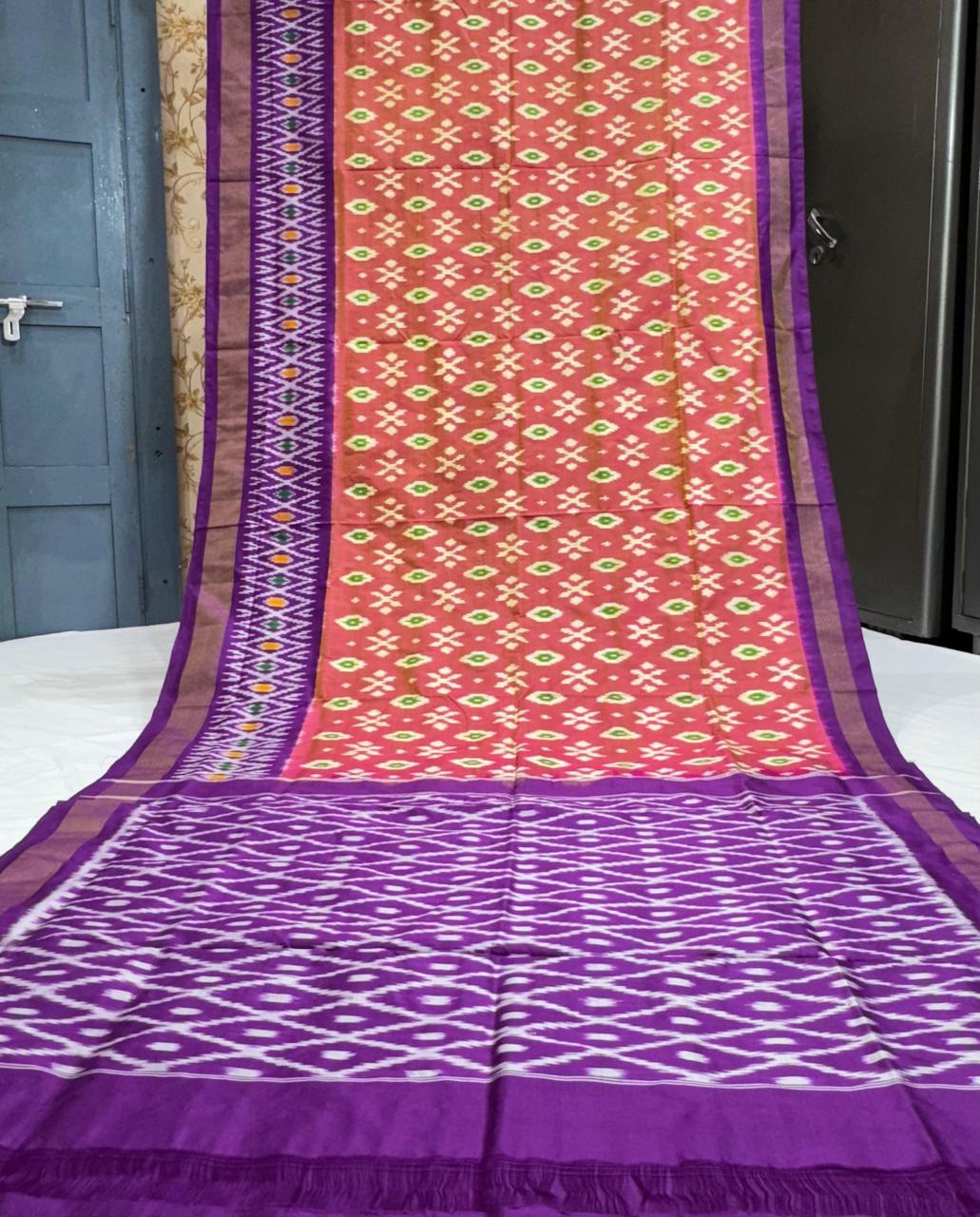 Pure Pochampally Ikkat Silk Saree With Blouse Pthani Pattern Border.