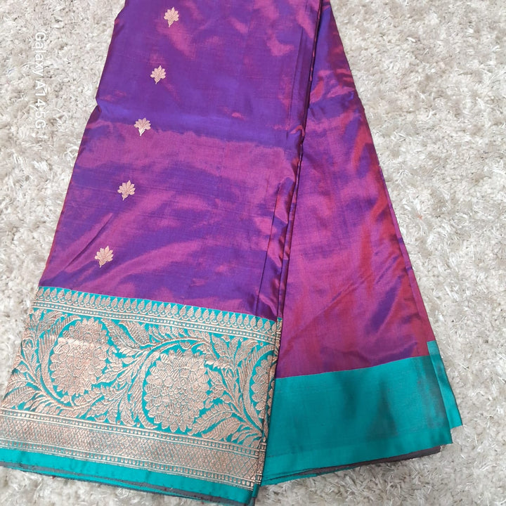Pure Banarasi Handloom Katan Silk Saree With Zari Work Border.