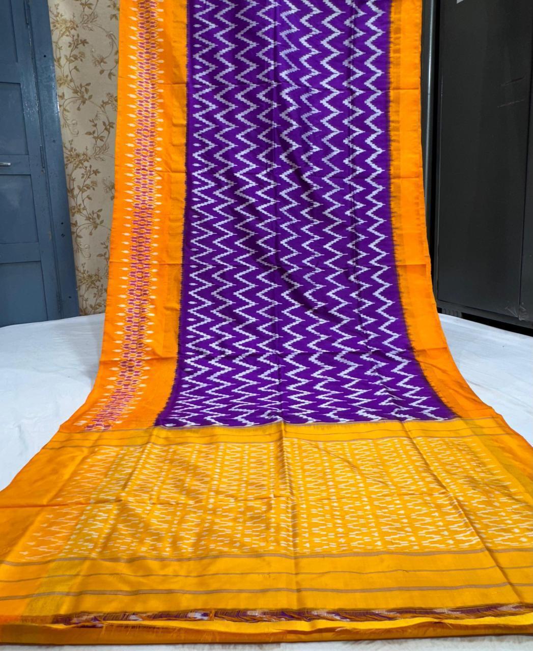 Pure Pochampally Ikkat Silk Saree With Blouse Pthani Pattern Border.